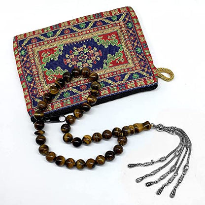 Big Prayer Beads-Worry Beads-Tesbih-Tasbih-Tasbeeh-Misbaha-Masbaha-Subha-Sebha-Sibha-Rosary (-Tiger Eye Natural Stone with Metal Tassel -10mm-33 Beads-) - color: Big Beads with Metal Tassel -10mm-33 Beads-