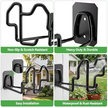 Wall Mount Hose Holder w/Nozzle Slot, Rust Resistant,Glossy Black | Multi-purpose heavy duty garden hose holder with rust resistance,easy to assemble for indoor and outdoor use,fits 100ft hoses - color: Glossy Black