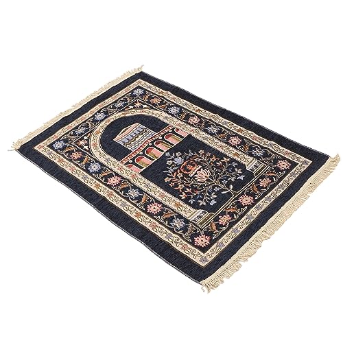 Omabeta Islamic Muslim Prayer Rug Travel Prayer Mat, Portable Prayer Carpet with Tassel Design for Men Women Ramadan, 70x110cm (Navy Blue)