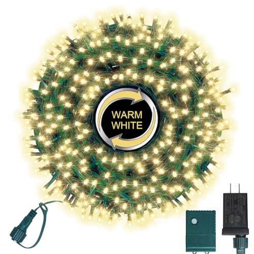 LAMPHOME 500 LED String Lights - Outdoor, 46ft, 500LED, Warm White, Plug-in Twinkle Fairy Lights with 11 Modes, Bedroom, Christmas - color: Warm White, size: 500LED