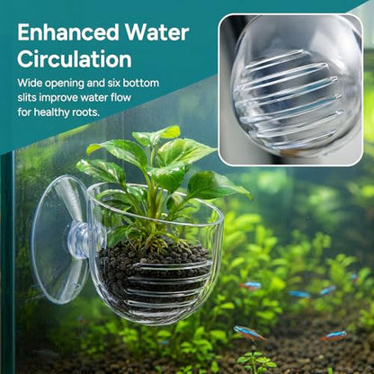 2 Pcs Fish Tank Plant Holder with Suction Cup Glass Aquarium Planter Pots for Aquatic Plants Fishtank Planting Baskets for Water Decor Hanging Aquarium Holders for Decoration