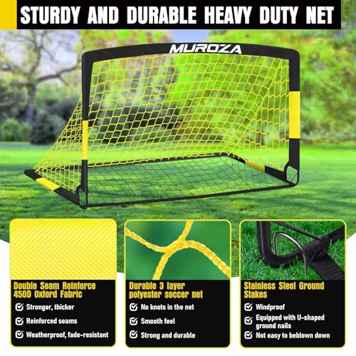 MUROZA Agility Ladder & Soccer Goal Training Set, 20ft Speed Ladder with Cones, Hurdles, Jump Rope & Parachute, Plus 2 Pack Pop Up Kids Soccer Goals with Ball & Cones for Backyard Sports Practice