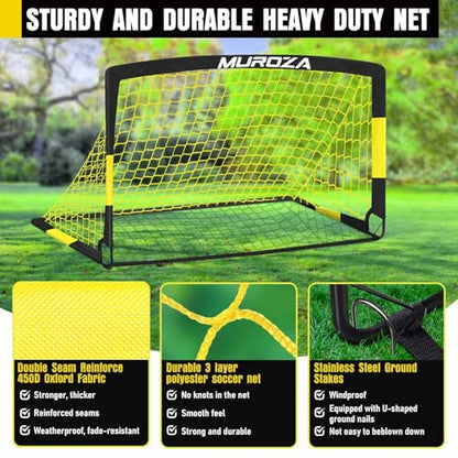 MUROZA Agility Ladder & Soccer Goal Training Set, 20ft Speed Ladder with Cones, Hurdles, Jump Rope & Parachute, Plus 2 Pack Pop Up Kids Soccer Goals with Ball & Cones for Backyard Sports Practice