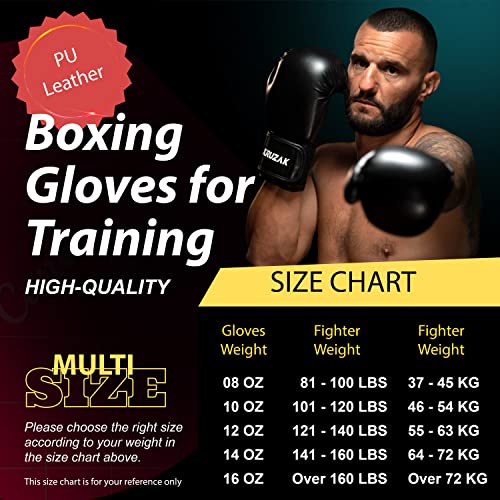 Kruzak Boxing Gloves for Men & Women, Sparring & Kickboxing Gloves, Muay Thai & MMA Gloves, 8-16 oz - color: Black, size: 14 oz