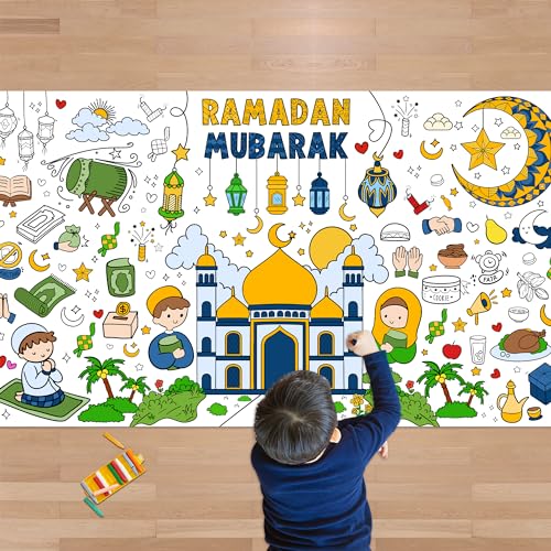 OHOME Ramadan Giant Coloring Poster/Tablecloth-Ramadan Decorations - Jumbo Coloring Banner Kids Eid Crafts Activities Decor Party Decorations - style: Ramadan