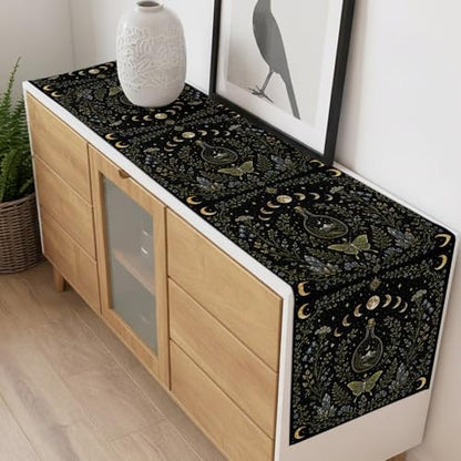 Whimsical Lunar Table Runner Butterfly Floral Moonphases Quartzcrystals Black Kitchen Table Runner for Dining Room Home Party Decor 13x120 Inch - size: 13"W x 120"L (Pack of 1)