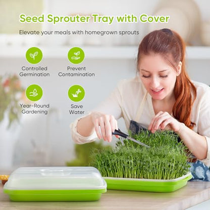 6 Pack Green Seed Sprouter Trays with Lid, Soil-Free Cultivation Germination Tray, Nursery Tray with Planting Paper for Indoors or Outdoors