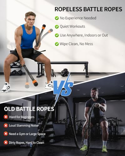 Weighted Ropeless Battle Ropes, Adjustable Resistance & Portable Cordless | Non-Slip Handle, Storage Bag Included, for HIIT Low-Impact Training, Full Body Strength Home Gym Equipment for Men Women
