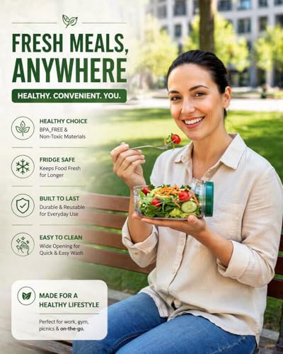Salad Pod Mason Jar with Side Opening, Leakproof Salad Container for Lunch To Go, Portable Salad Shaker Jar with Dressing Cup, BPA-Free 34oz, Dishwasher & Microwave Safe
