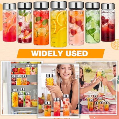 LemonRoad 12 Pack 13.5 oz Glass Juice Bottles Bulk Scale Wide Mouth Glass Water Bottle with Leakproof Stainless Steel Lids, Borosilicate Reusable Container for Juicing Smoothies Infused Water - size: 13.5 oz