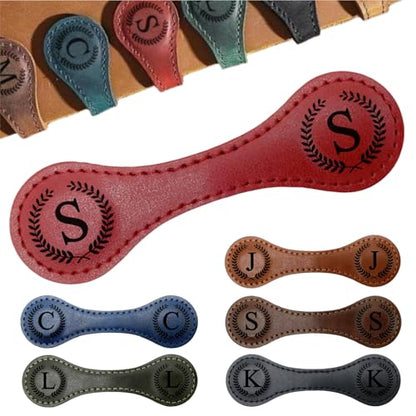 Personalized Magnetic Leather Bookmarks with Initial, 26 Letters Custom Handmade Magnet Book Marks Clips, Gifts for Reading Women, Men, Book Lovers, Kids, Readers Accessories - style: Red-S