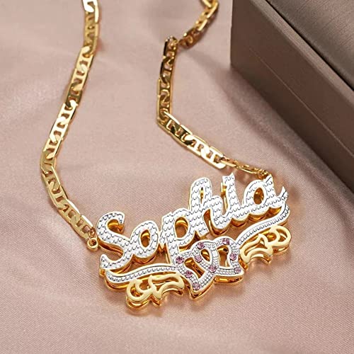 Custom Name Necklace Double Plated Name Necklace Personalized Name Plate Necklaces Name Necklaces for Women 18k Gold Plated Nameplate Pendant - color: Style 52
