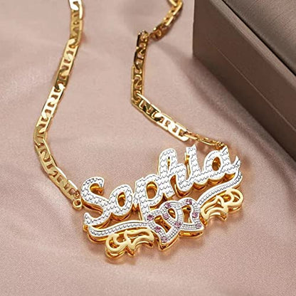 Custom Name Necklace Double Plated Name Necklace Personalized Name Plate Necklaces Name Necklaces for Women 18k Gold Plated Nameplate Pendant - color: Style 52