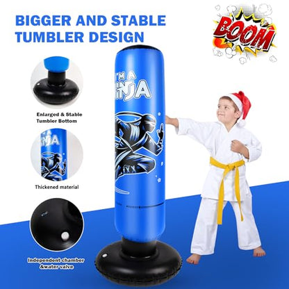 Onirii 66 Inch Kids Inflatable Punching Bag | Large Stable Kids Inflatable Boxing Bag Toy Set with Gloves for Boys & Girls Age 3-12 for Taekwondo,MMA and Practicing Karate - color: Ninja Blue
