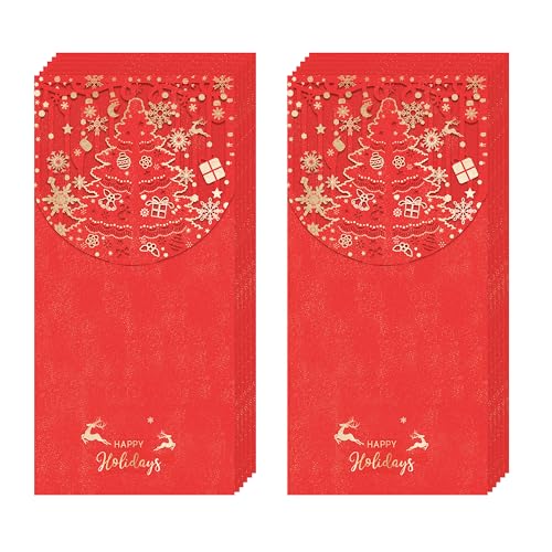 Holiday Christmas Money Holders for Cash Gift 12 Pcs, Xmas Red Envelopes Money Envelopes with Gold Foil & Laser Cut, Christmas Currency Envelope Cash Stuffing Envelopes (Red) - size: Vertical，7"×3.4"