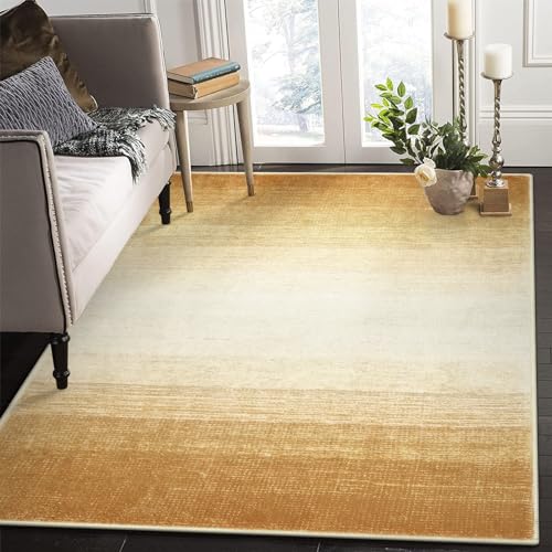 Wonnitar Modern Ombre Washable Bedroom Rug, 3x5 Non-Slip Entryway Area Rug, Contemporary Soft Low Pile Living Room Throw Mat, Non-Shedding Floor Carpet for Kitchen Mud Roome (Khaki, 3'x5') - color: Khaki, size: 3' x 5' (Rectangular)