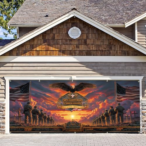 7 * 16FT Eagle flag Garage Door Cover Decorations Independence Day (250th Anniversary Garage Door Banner for Outdoor Indoor Patriot Party Photography Backdrop - color: 250th Anniversary, size: 7*16 ft