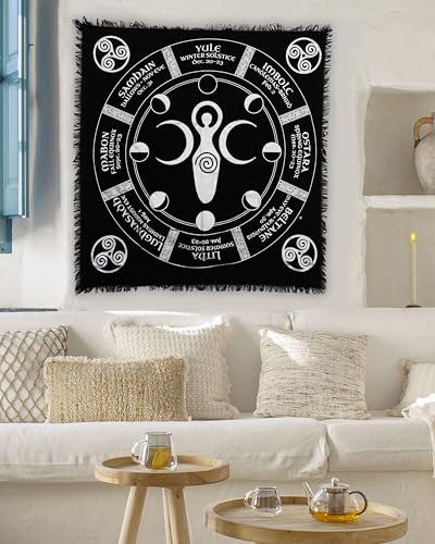 Indian Consigners Moon Phases Triple Moon Altar Cloth Celestical Tarot Deck Alter Tablecloth Sacred Place Moon Faces New Moon to Full Moon Cycle - color: Black-silver, size: 36" x 36" (Square)