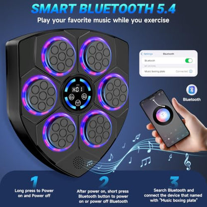 Music Boxing Machine, Interactive Punching Trainer with Boxing Gloves, Large Size Wall Mounted Electronic Boxing Target for Adult Kids, 9 Modes & 9 Speeds - color: Dark Black