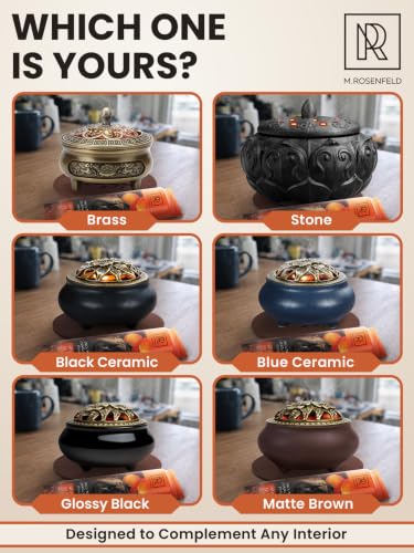Resin Incense Burner for Frankincense & Bakhoor – Ceramic Charcoal Incense Burner with Lid, Stainless Steel Mesh and Heat-Resistant Lining for Altar & Meditation, Glazed Red - color: Red