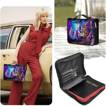 PU Leather Bible Cover with Handle & Pockets, Large Capacity Bible Case, Water-Resistant Scripture Organizer Bag with Bonus Card Holder, Christian Gift for Women & Men, Big Mushroom - color: Big Mushroom