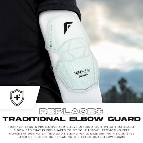 Franklin Sports Baseball + Softball Protective Arm Sleeve - PRT DST Series Youth Arm + Elbow Shield for Batting + Fielding - Protective Arm Sleeve + Elbow Shield - Right Arm + Left Arm - White - OSFM