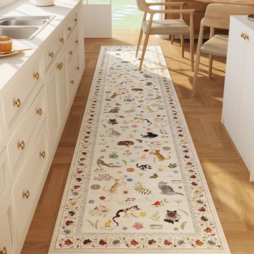 Rugcomf Long Hallway Runner Rug 2'7"x14' Washable Non Slip, Beige - color: Beige/Cat, size: 2'7" x 14' (Rectangular)