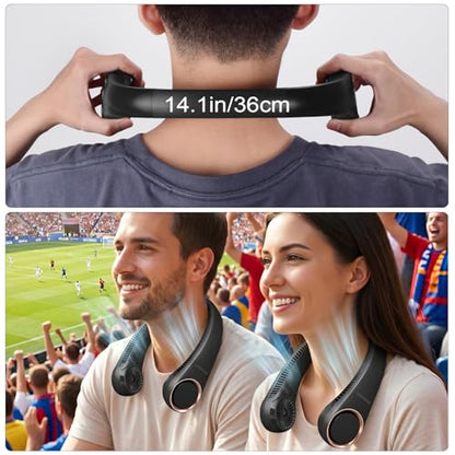 CIVPOWER Neck Fan: Portable Personal Neck Cooling Rechargeable Bladeless Fan - Hands Free 3 Speed 4000 mAh Battery USB Operated Wearable Headphone Design - Gift for Men Women Outdoor (Black) - color: Black