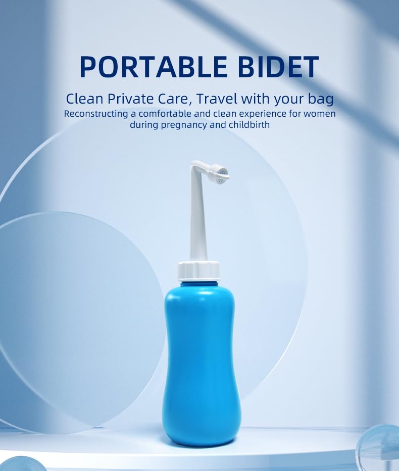 Portable Travel Bidet 600ml – Personal Hygiene Cleaning Bottle with Angled Nozzle, Includes Storage Bag & Box, Easy to Use, Reusable & Travel-Friendly