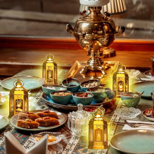 Venforze 12pcs Gold Ramadan Lantern Lights, Ramadan Decorations, Mini EID Mubarak Candle Lanterns，Ramadan Decorations for Home, Table, wall رمضان للزينة ومصباح رمضان للزينة