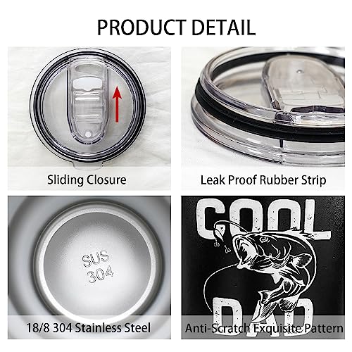 Fishing Gifts for Dad Men 30 oz REEL COOL DAD Tumbler Cups with Fish American Flag Design Father's Day Christmas Fishing Gifts for Dad Grandpa Stainless Steel Insulated Water Bottle With Lid - color: DAD-Fishing-01