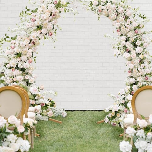 Tableclothsfactory 6.5ft Gold Metal Crescent Moon Wedding Arch Photography Backdrop Stand, Curved Design Flower Balloon Frame, Collapsible Arbor Stand with Solid Rectangular Base