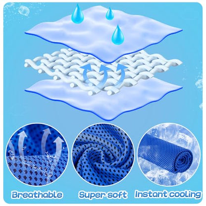 4 Pack Mini Cooling Towels (30"x9") - Kids Cooling Towel, Soft Breathable Cooling Neck Wraps with UPF 50 Sun Protection for Boys Girls Running Exercise Parent-child Activities School Outdoor Sports - color: Blue & Black & Grey & Royal Blue
