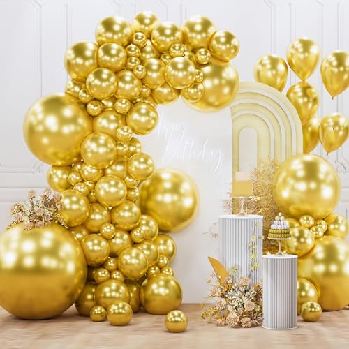 PartyWoo Gold Balloons 127pcs Different Sizes of 36 18 12 10 5 Inch Gold Balloon Arch Kit Garland for Graduation Birthday Wedding Anniversary Baby Shower Retirement Casino Party Decorations Gold-G101 - color: Gold-g101, size: PRO