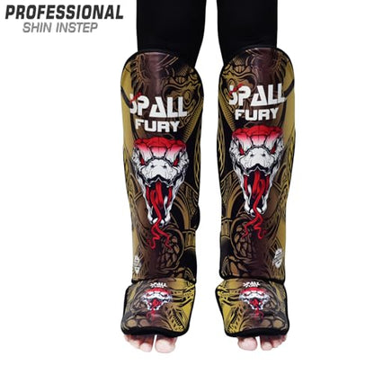 Muay Thai Shin Guards for Kickboxing Martial Arts BJJ Boxing Equipment MMA Training and Sparring Leg Guard with Instep Protection Pads - color: Fury-Golden, size: Large/Xlarge