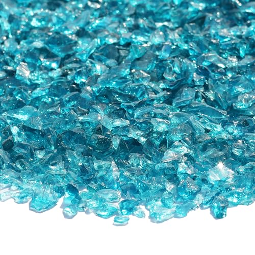 QYGL Crushed Glass for Resin Art, DIY Crafts, 0.9LB Turquoise 3-6mm | Broken Glass Pieces for Vase Fillers, Tabletop Fire Pit, and Aquarium Rocks and Home Decor - color: Turquoise