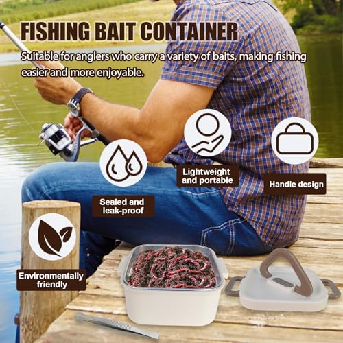 Aventik Fishing Bait Container Organizer with Handle Insulated Breathable Live Bait Box Stainless Steel Worm Storage Tank for Nightcrawlers Keeps Bait Fresh and Alive(square 700ml) - style: square 700ml