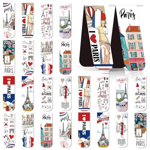 Wxiben Paris Magnetic Bookmarks Gifts - 48 Pcs French Paris Souvenirs Gift Bookmark Eiffel Tower City Travel Magnets Book Marks Page Clip Favors for Women Teacher Traveler Office School Party Supplies - style: Paris