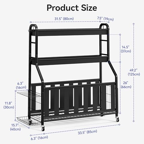 Sports Equipment Organizer, Large Capacity Garage Ball Storage Rack with Wheels, Heavy-Duty Rolling Ball Cart for Basketball, Soccer & Sports Gear