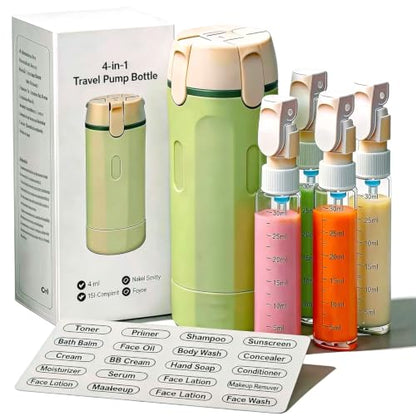 4 in 1 Travel Dispenser Bottle,4 Pack 30ML Travel Bottles for Toiletries, Leak Proof Travel Size Containers (Light Green, OneSize) - color: Light Green