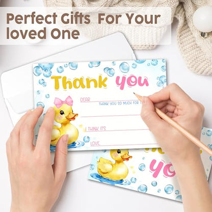 Kids Thank You Cards with Envelopes, Rubber Ducky Bows Theme Fill in the Blank Thank You Notes for Kids, Toddler Stationery Set, Ideal for Birthday Party, Graduation & School Gag Gifts - B02 - color: Rubber Ducky Bows Style