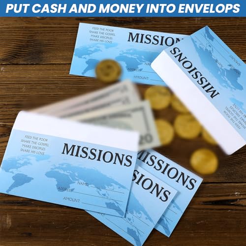 Woanger 500 Count Tithes and Offering Envelopes for Donation Envelope Bill Size Checks and Cash for Tithes and Offering (Missions) - style: Missions