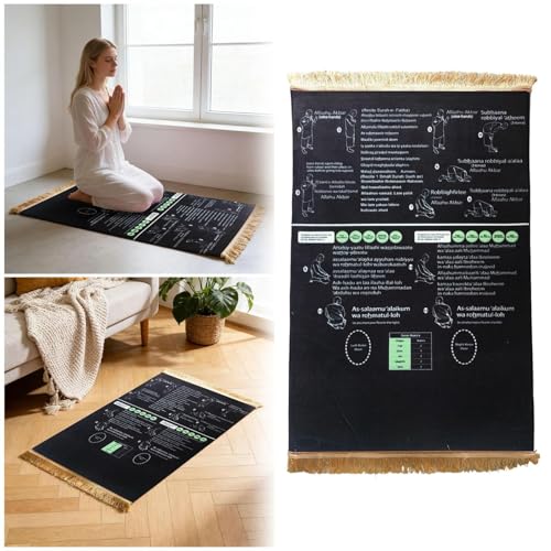 Guided Prayer Mat, Read in English and Say It in Arabic, Non-Slip Educational, Guided Prayer Mat for Salah and Meditation (Black) - color: Black