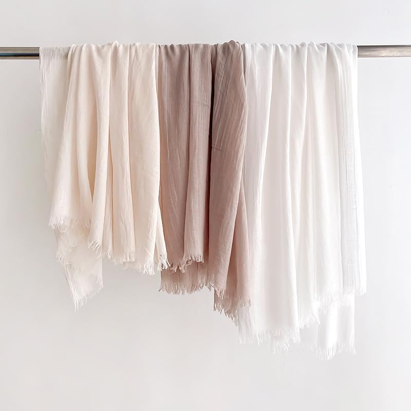 Solid color cotton and linen scarf, wrinkled all season versatile long sunscreen fashionable shawl - color: Khaki