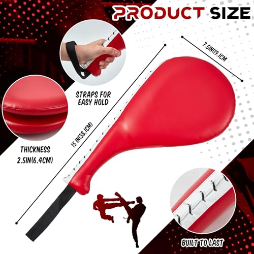 Poen 4 Pcs Taekwondo Kick Pads Set with Focus Mitts and Double Kick Paddle, Martial Arts Training Equipment for Kids Adults, Karate Kickboxing Punching and Kicking Practice Gear - color: Red