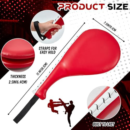 Poen 4 Pcs Taekwondo Kick Pads Set with Focus Mitts and Double Kick Paddle, Martial Arts Training Equipment for Kids Adults, Karate Kickboxing Punching and Kicking Practice Gear - color: Red
