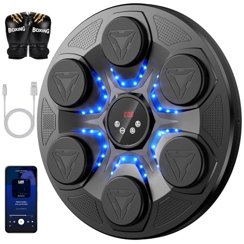 Upgrade Music Boxing Machine For Adults Kids, Interactive Music Punching Machine with Gloves 12 Modes 12 Speeds, Wall Mounted Electronic Boxing Punching Pad with Wireless Connection LED Display