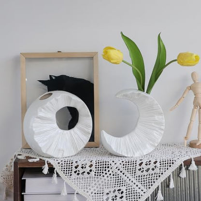 White Ceramic Decorative Vase, Square with Circular Cutout - color: White - Square Cutout Vase