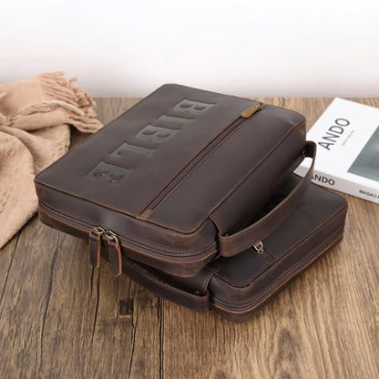 Polare Cowhide Leather Bible Cover Church Bag Book Protective Case Holder