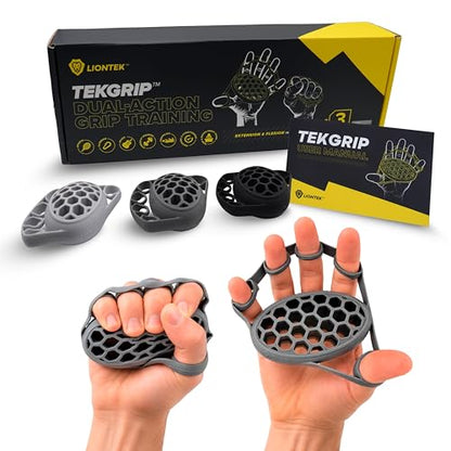 LIONTEK TEKGRIP Hand Grip Strengthener & Finger Exerciser, Dual-Action Grip and Extension Trainer with 3 Progressive Resistance Levels
